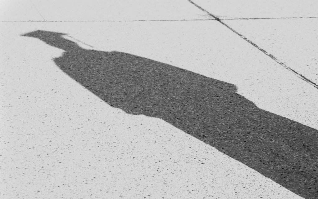 Shadow of a student wearing a graduation cap and gown.