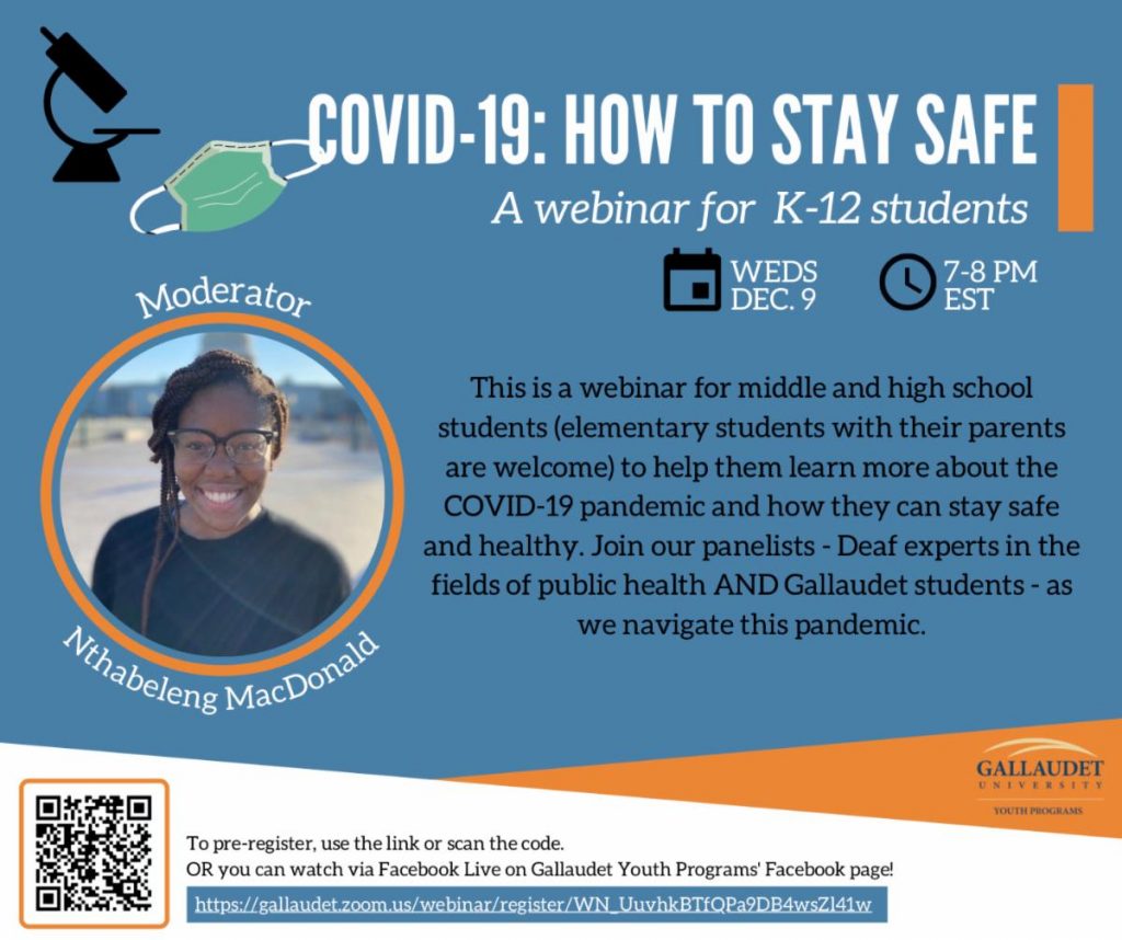 Flyer for COVID-19 webinar offered by Gallaudet University.