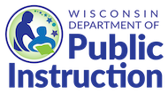 Wisconsin Department of Public Instruction logo with icon displaying an adult figure next to a child figure holding a book.