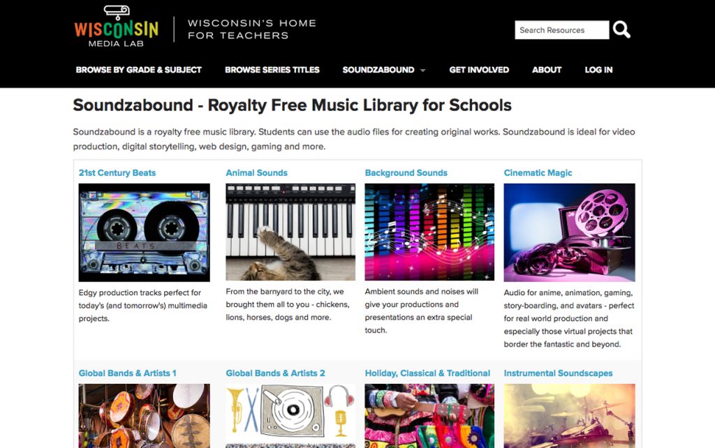 Screen capture of Soundzabound website homepage.